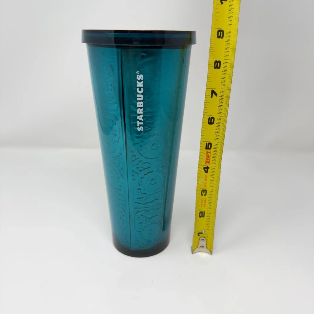 Starbucks Rare Teal Floral Embossed Cold Cup 24oz Reusable Tumbler 2021
